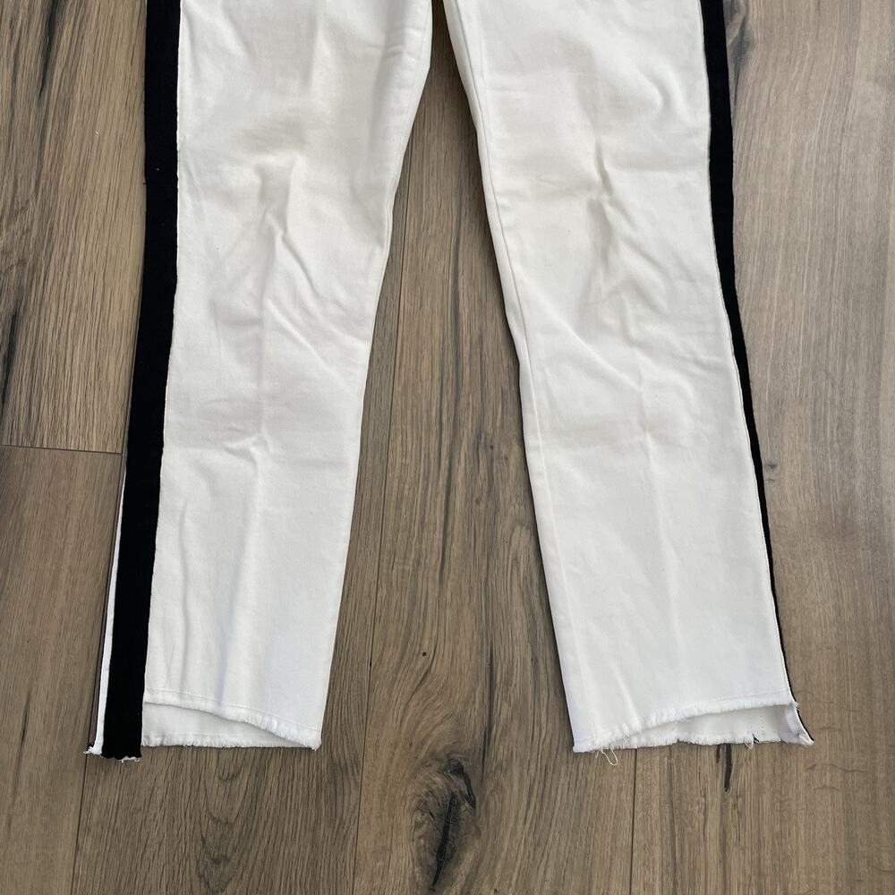 PAM & GELA Women's Size 26 Side Stripe Raw Step Hem Ankle Pants Jeans White - Picture 3 of 9
